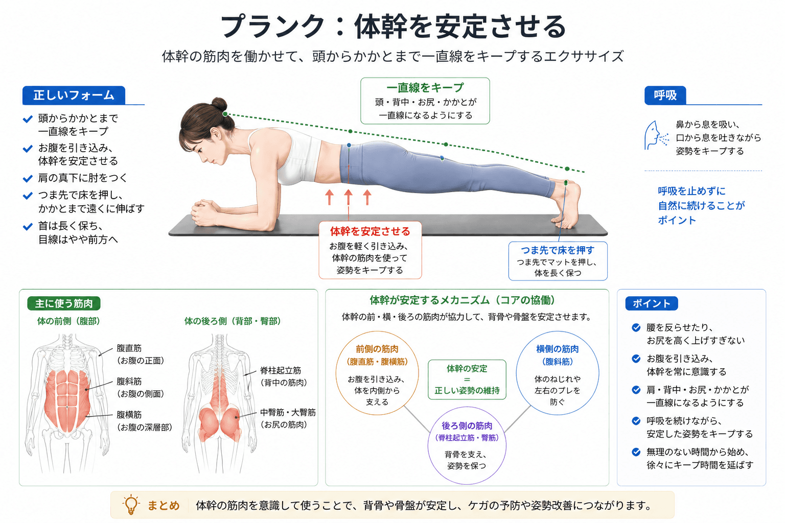 ピラティスの「プランクキープ」とは？全身の安定性を高める体幹トレーニングのフォームイメージ