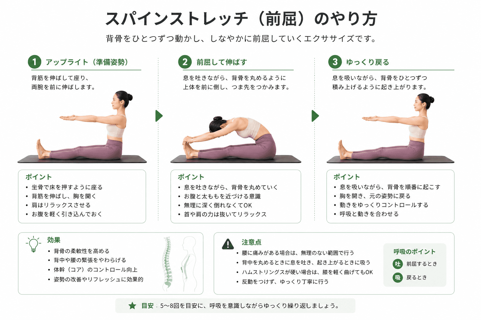 ピラティスの「スパイン・ストレッチ」とは？背骨の柔軟性と姿勢改善を高める基本エクササイズのイメージ