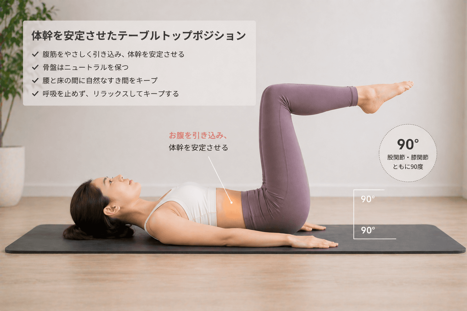 ピラティスの「テーブルトップポジション」とは?体幹を安定させる基本姿勢のフォームイメージ